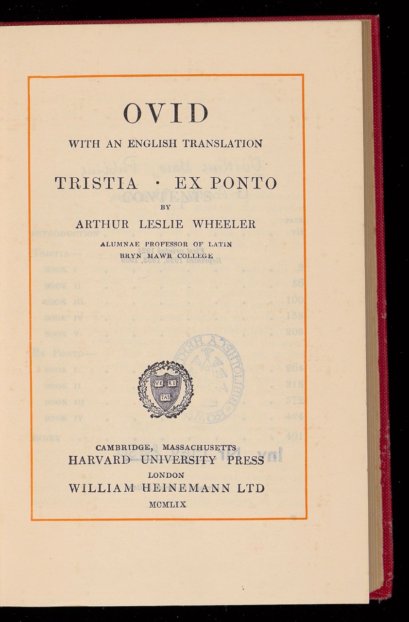 Ovid: Tristia / Ex Ponto 1959, Frontispiece