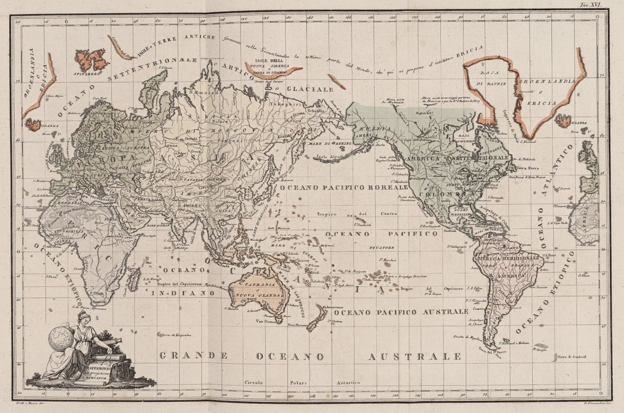 Marmocchi: Atlante Geografia 1838, "Mappamondo"