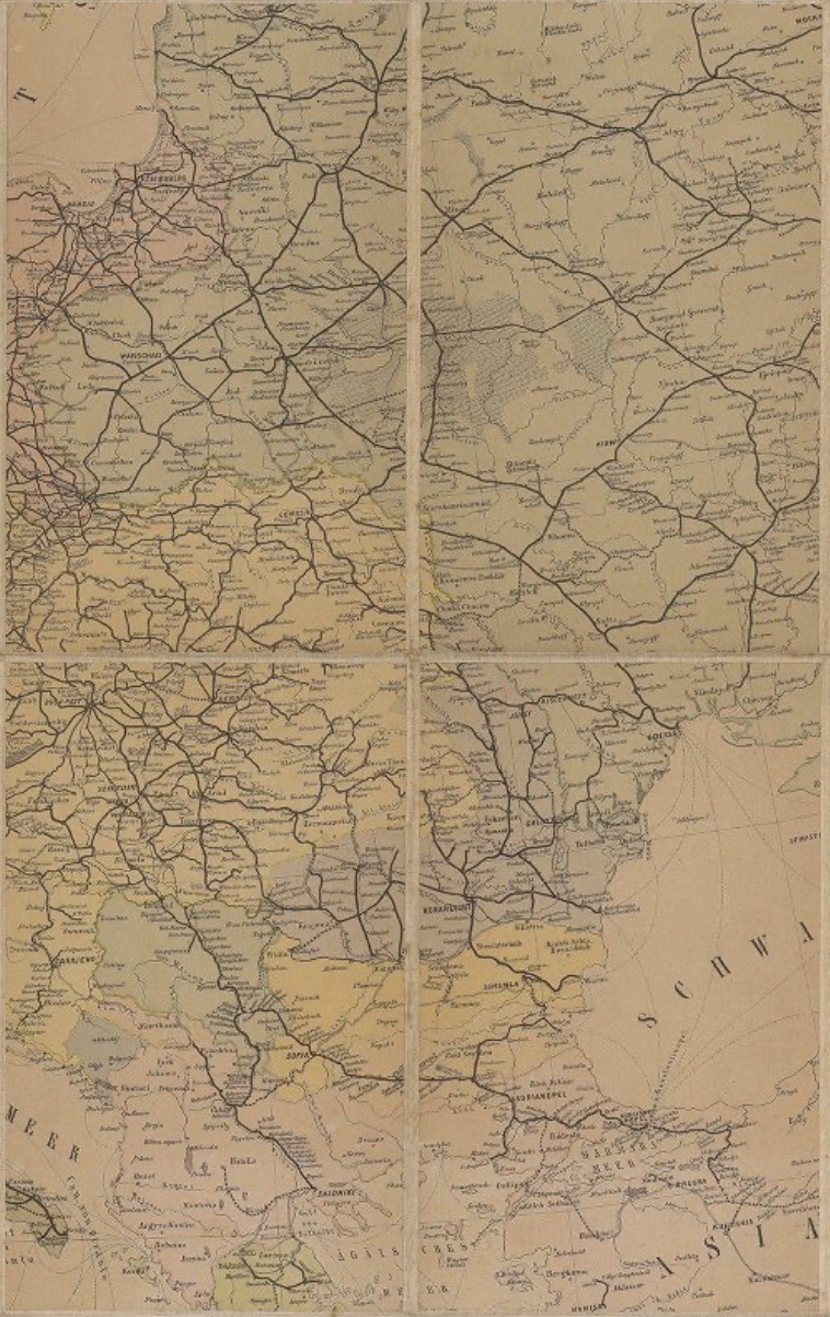 Sohr: Eisenbahn- und Dampfschiffrouten-Karte 1891, "Europa" (detail)